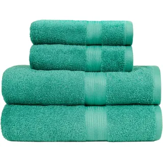 Amazon Basics Handtücher-Set, 100% Baumwolle, Farbecht, Saugfähig, 2 Badetücher, 2 Handtücher, 4-teilig, Grün