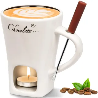 FEIGO Schokoladenfondue Tasse, 130ml Schokoladen Fondue Becher Set, Keramik Schokoladen-Hot-Pot-Schmelzbecher, mit Gabel, Mehrzweck Chocolate Fondue Set für Schokolade Käse Butter Karamell