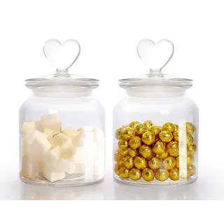 HomeyHoney Vorratsgläser mit Deckel Luftdicht 2er Set,Bonbonglas Mit Herzform Vorratsdosen Glas,650ml Dekorative Vorratsglas Aufbewahrungsgläser für Candy Bar,Küche,Kekse, Keine Textur