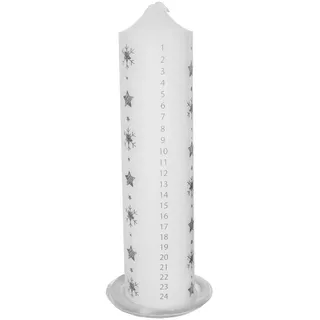 Weihnachten Advent Kerze Auf Glas Tablett 20cm Weiß mit Silber Schneeflocken
