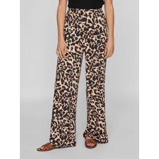 VILA Schlupfhose "VILEOA RW WIDE PANTS - NOOS", Damen, Gr. S (36), N-Gr, schwarz (schwarz aop:leo), Web, Obermaterial: 90% Polyester, 10% Elasthan, animal-print, bedruckt, loose fit lang, Hosen Schlupfhose