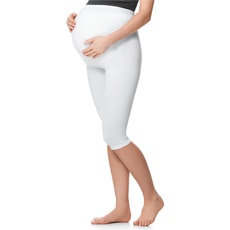 Be Mammy 3/4 Umstandsleggings Kurz aus Baumwolle bequeme und blickdichte Schwangerschaftsleggings Umstandsmode BE20-229 (Weiß, XXL)