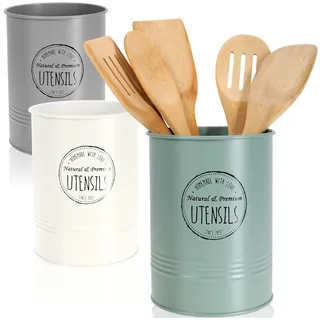 com-four® 3x Besteckhalter aus Metall - Küchenutensilienhalter 17 cm - Robuste Organizer-Dosen für Besteck, Kochlöffel, Küchenhelfer, Küchenzubehör und Aufbewahrung (3 Stück - Mix 1)