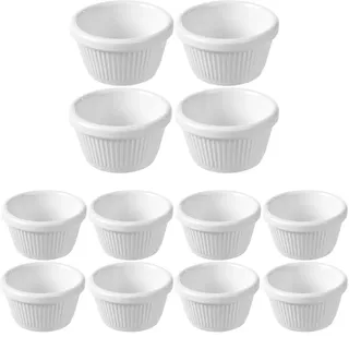 HENDI Auflaufförmchen, Bruchfest, Hygienisch, Temperaturbeständig von -20° bis 70°C, nicht Mikrowellengeeignet, Souffle, Creme Brulee, Förmchen, Melamin, 50ml, ø70x(H)35mm, 4 stück, Geriffelt, Weiß