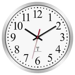 Foxtop Funk Wanduhr Geräuschlos Lautlos Analog Nicht Tickend 25 cm Leicht Ablesbare Uhr für Küche, Wohnzimmer, Schlafzimmer, Badezimmer, Heimbüro, Silber