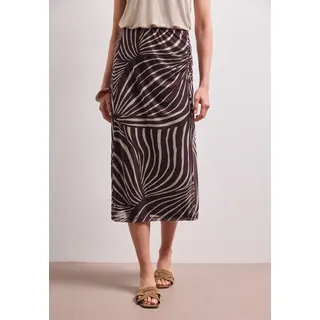Midirock STREET ONE "Style Pepica", Damen, Gr. 44, rustic rouge, Web, Obermaterial: 95% Polyester, 5% Elasthan. Futter: 100% Viskose, bedruckt, körpernah kniebedeckend, Röcke Midirock, Sommerrrock aus Mesh mit Print