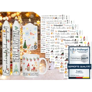 Sugeru 6 PCS Kerzentattoos Weihnachten (200+ Muster),Wassertransferdruck | DIY asserschiebefolie Kerzen | Kerzenaufkleber Weihnachts Sticker | Kerzen Dekorieren | Ostern,Adventskerze (Weihnachten B)