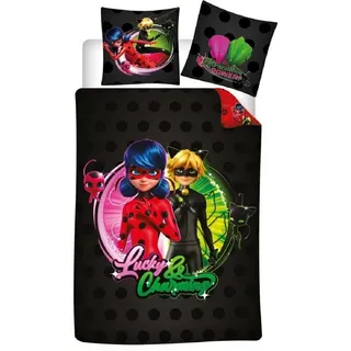 Miraculous Ladybug Bettwäsche-Set Poly-Baumwolle Decke / Kissenbezug 140x200 + 65x65 cm - Schwarz