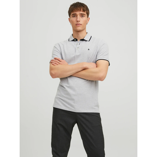 Poloshirt JACK & JONES "JJEPAULOS Poloshirt mit klassischem Kragen und figurbetonter Form", Herren, Gr. XS, grau (hellgrau, meliert), Piqué, Obermaterial: 100% Baumwolle, unifarben mit Farbeinsatz, schmal normal, Rundhals, Shirts Poloshirt, Logostickerei, modisch, schmal, Baumwolle, Polokragen