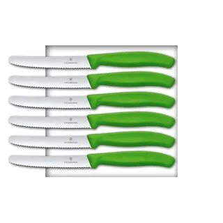 Victorinox 6 Stück Tafelmesser - Tomatenmesser Swiss Classic mit Wellenschliff - Swiss Made - Grün
