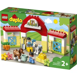 LEGO 10951 DUPLO Pferdestall und Ponypflege Spielzeug für Kleinkinder ab 2 Jahren, Bauernhof, Spielset mit Figuren: Pferd und Reiter - Silber