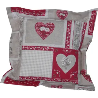 ANGERER Freizeitmöbel GmbH Sofakissen - Zierkissen mit Reißverschluss - Dekokissen Made in Germany (Rot-Beige Gemustert Herz)