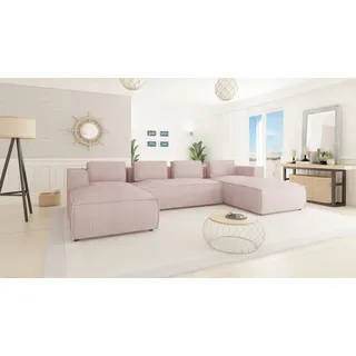 S-STYLE MÖBEL - Moderne Wohnlandschaft Bello aus Puderrosa Cord mit weichem Sitz, B/T/H: 327 cm / 176 cm / 64 cm - Pink