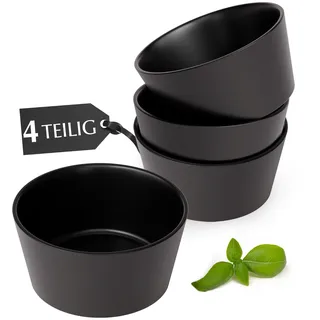 MIAMIO – Schüssel Set 4er / Steingut Bowl Set für 4 Personen mit 740ml, ideal für Müsli, Salat, Pasta, Snacks – Spülmaschinen- und Mikrowellenfest – Luxe Kollektion (Schwarz, Schalen (4x))