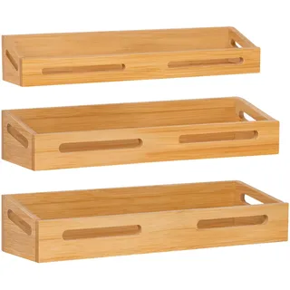 SAUNNIHEN 3er Set Gewürzregal Ohne Bohren, Bambus Gewürz Organizer für Küchen, Gewürzregale Wand Hängend Selbstklebend oder Mit Bohren