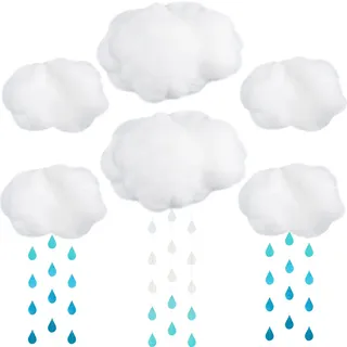 saffica 14 Stück künstliche Wolken-Requisiten, Wolken, Deckendekoration, Wolken für Dekoration mit Papier-Regentropfen, Dekorationen für DIY, dekorative hängende Ornamente, Zuhause, Party, Show-Dekoration