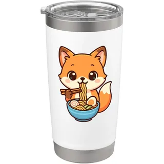 Niedlicher Fuchs isst Ramen Kawaii Tierkunst Doppelwandiger Edelstahl-Thermobecher