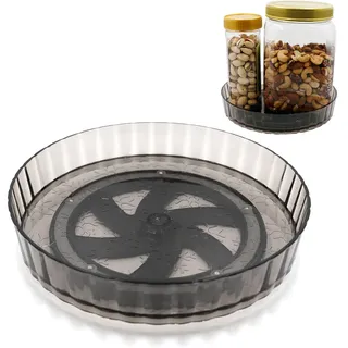 Drehteller Organizer, 21cm Durchmesser Kühlschrank Drehplatte, 360° Drehbares Gewürzregal, Kunststoff Drehtablett für Küche Gewürze Dresser Kosmetik (Grau)