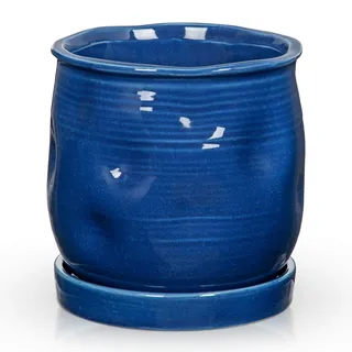14,5 cm Keramiktopf für Pflanzen, Keramik Übertopf mit Abflussloch und Untersetzer Grüner Keramik Blumentöpfe für drinnen und draußen, dekorative Blumentöpfe für Sukkulenten, Kakteen, Sansevieria