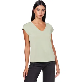 VERO MODA Damen Einfarbiges Stretch T-Shirt Basic V-Neck Top Oberteil Tief Angesetzte Schultern VMFILLI
