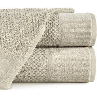 Eurofirany Handtuch Baumwolle Weich Schlicht Frottee Bordüre Set 6-er Pack Oeko-Tex, Beige, 50X90 cm