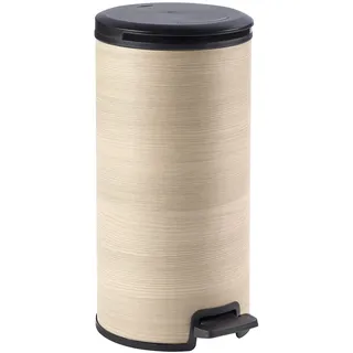 CURVER 241738 Treteimer, flach, rund, 30 l, Holz, elfenbeinfarben, 33,6 x 29,5 x 58,9 cm