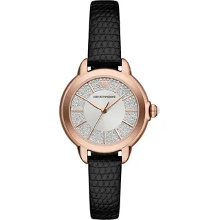 Emporio Armani Watch for Women, Quartz Movement and 36mm Case Size with Stainless Steel, Leather or Silicone Strap Schwarz und Goldton, 32MM