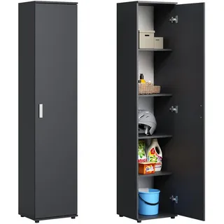 Home Collective Mehrzweckschrank mit 1 Tür & 4 Einlegeböden in Anthrazit , Holzwerkstoff , 40x184x35 cm , Waschküche, Mehrzweckschränke