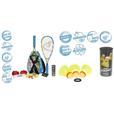 Speedminton® S700 Set – Original Speed Badminton/Crossminton Allround Set inkl. 5 Speeder®, Spielfeld, Tasche & Night Speeder - 3er Pack leuchtende Speed Badminton/Crossminton Bälle inkl. Windring