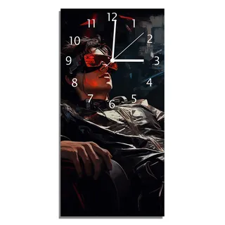 Wallario Design Wanduhr bedruckt, Größe 30 x 60 cm, Motiv: Cyberpunk-Trance - Schwarz