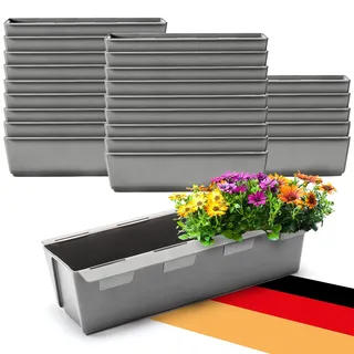 BigDean 24 Paletten Blumenkästen Einsatz mit Hängesystem 37cm Beton grau | Blumenkasten für Palette Pflanzkasten für Europalette Balkonkasten Blumentopf aus recyceltem PP-Kunststoff MADE IN GERMANY