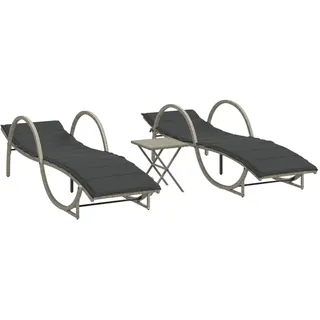 vidaXL Sonnenliegen 2 Stk. mit Tisch Hellgrau Poly Rattan - Grau