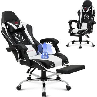 colamy Gaming Stuhl – Ergonomischer Computerstuhl mit Fußstütze, Lendenwirbelstütze, Kopfstütze, 360° Drehfunktion und hoher Rückenlehne, weiss