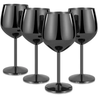 Livole Rotweingläser Set, 18Oz 550ml Weingläser aus Edelstahl, Champagner Gläser, Pokale Groß Bauchig, Cocktailgläser mit Stiel, Wine Glass Set für Cocktails, Rotwein, Schwarz (4er Pack)