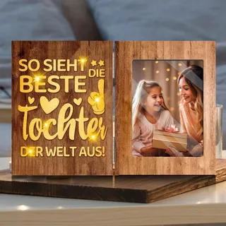 SUOPDH Personalisierter Led Bilderrahmen für Tochter - Geschenk für Geburtstag, Weihnachten mit Eltern & Kind Bild