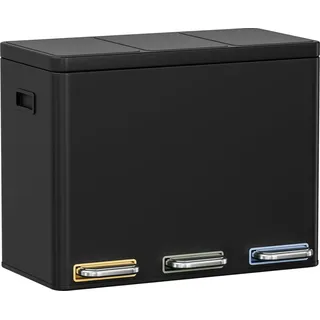 Abfalltrennsystem - 3-fach Tretmülleimer - Für Küche - Metallgehäuse - Rechteckig - Kunststoff-Innereimer - Scharnierdeckel geruchsdicht - Schwarz