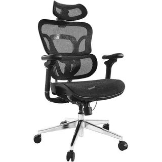 Equip Ergonomischer Premium-Bürostuhl mit Kopfstütze und Armlehnen, Schwarz