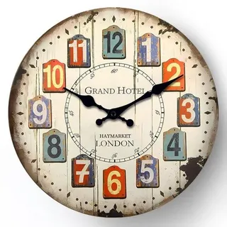 Retro 12-Zoll Wanduhr Quartz-Uhrwerk stil Landhaus Arabische Ziffern Dekoration - Bunt