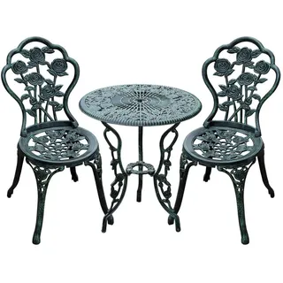 Okwish Bistroset 3-tlg.60/60/69 cm grün aus Eisen im Antik-Look für Balkon und Terrasse , Grün , Metall , Gartenmöbel, Gartengarnituren, Gartenmöbel-Sets