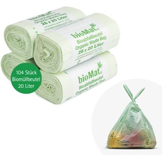 bioMat Kompostierbare 20l Biomüllbeutel mit Tragegriff, 104 Tüten, Premium-Qualität, DIN+ Zertifiziert, Klimaneutral, Made in Germany