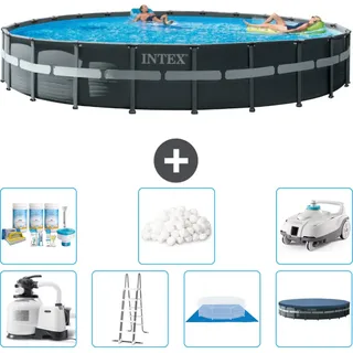 Intex Round Ultra XTR Frame Swimming Pool – 732 x 132 cm – inklusive Pumpe – Leiter – Bodenplane – Abdeckung Wartungspaket - Filterbälle - Staubsauger