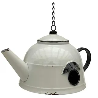 DanDiBo Vogelhaus Teekessel wetterfest zum Aufhängen Metall 521862 , Weiß , 34x70x21 cm , Dekoration, Gartendeko