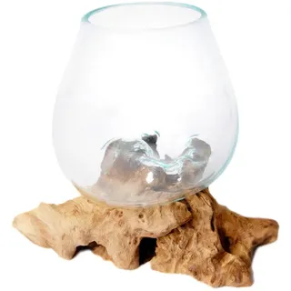 Ambia Home Vase , Braun, Klar, Transparent , Holz, Glas , Recyclingholz , Hartholz , 15-16 cm , Handmade in Indonesia , mundgeblasen, handgemacht, zum Stellen , Dekoration, Vasen, Glasvasen
