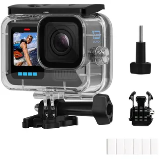 60M/196FT Wasserdichtes Gehäuse Hülle für GoPro Hero 13/12/11/10/9 Black,schützende Unterwasser mit Halterung und Befestigungsschrauben für Go Pro Schwarz