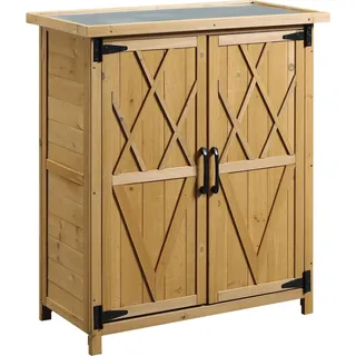 Gartenschrank aus Holz - Außenschrank zur Aufbewahrung - Wasserdicht - Tannenholz - Verzinktes Dach - 2 Türen - 4 Regalböden - 75×40×90 cm