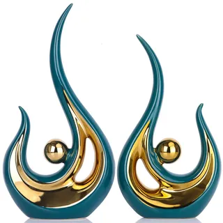 Modern Abstrakte Deko,Keramik Dekorations,Grün Flamme Art Skulptur,Wohnzimmer Moderne Dekoration,Abstraktes Handwerk für Dekoration Schlafzimmer Tischdekoration Büro Skulptur Wohnungen Und StatuenGrün