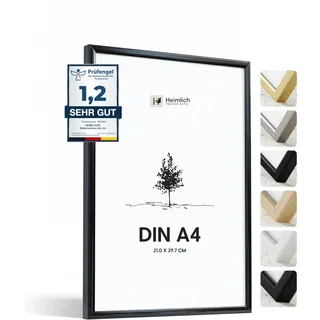 Heimlich® - Bilderrahmen - A4 21x30 cm, Aluminium Metall, Schwarz - Urkunden-, Diplomrahmen mit Kunststofffolienabdeckung - Wandmontage oder Tischaufsteller