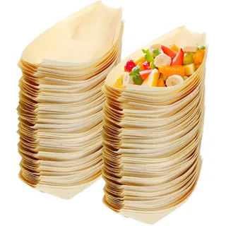 HHEETTT Fingerfood Schalen,100 Stück Schiffchen Snackschalen,Bambus Schalen,Abbaubar Einweggeschirr Einwegschalen,Holz Schiffchen für Fingerfood Snacks Grillen Salate
