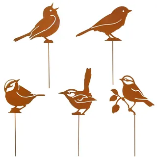 VerLuky 5er Gartenstecker Vögel Deko Rost Mit Metallstab,Rost Vogel Gartendeko für Draußen,Vögel Deko Metall für Garten Terrasse Balkon,Rostdeko Gartendeko