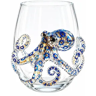 Wxeadu Handgefertigte Gläser mit Oktopus-Motiv, 3D Weingläser Ohne Stiel | 350ml Handgefertigte Gläser, Ozean Kraken Oktopuss-Weingläser, Oktopus Weinglas Ohne Stiel für Meeresliebhaber, Barkeeper
